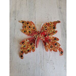 Unique red sequin glitter butterfly clip-on ornament Xmas
